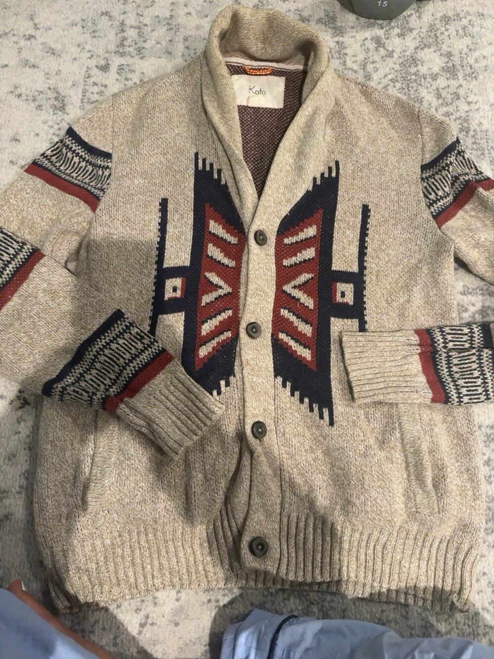 Koto M/M Southwestern Aztec Cardigan Sweater Mens Medium Geometric Western